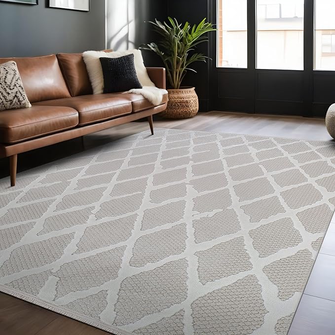 Modern Indoor Rug Diamond 4x6 Area Rugs for Living Room Luxury Kitchen Bedroom Durable Soft Geometric Durable Low and High Pile Stain Resistant Non Shedding Area Carpet 4x6