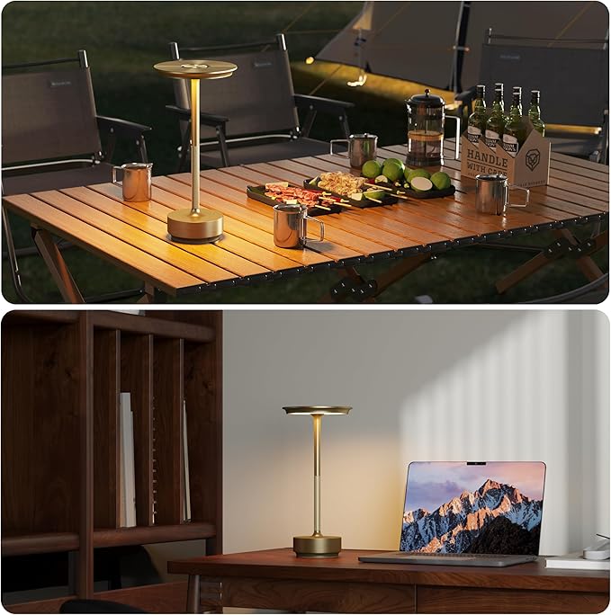 1 Pack Cordless Table Lamps Rechargeable, Portable 5000mAh Battery Operated Lamp, 3 Color Stepless Dimming LED Table Light with Memory Function, for Outdoor/Dinner/Patio/Restaurant.(Gold)
