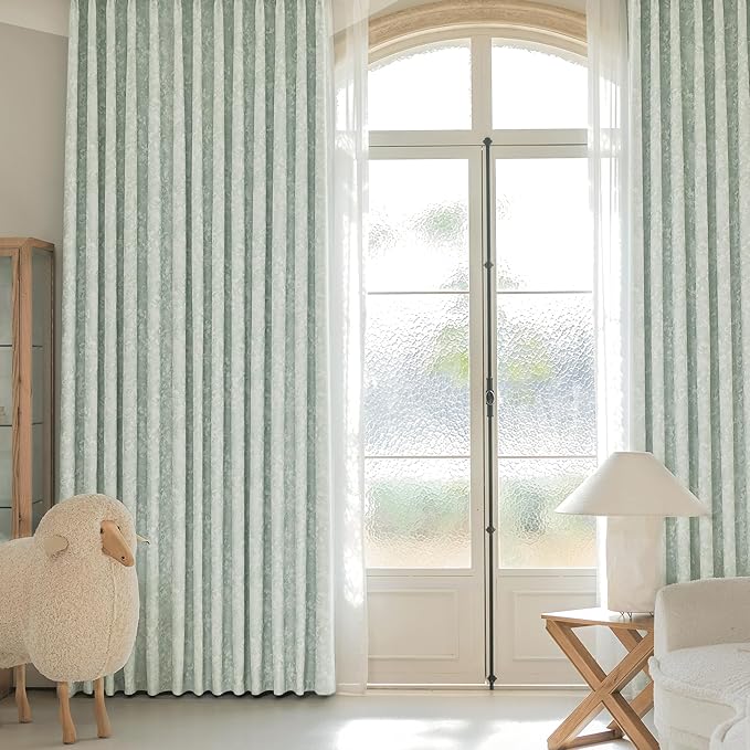 Beauoop Green Floral Jacquard Blackout Curtains 63 Inches Long 2 Panels for Bedroom Living Room Sage Flower Chenille Room Darkening Thermal Insulated Soundproof Grommet Window Treatments Drapes, 52x63