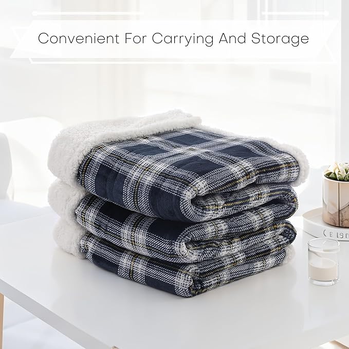 Electric Heated Blanket Full Size 72"x84" - Microplush & Sherpa Fabric Dual-Sided, 9 Heat Settings & 1-10 Hours Auto Off , Cozy Warming Throw for Home, Office, or Bed, Machine Washable, Geometric Grid