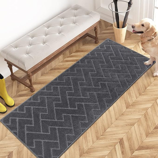PURRUGS Dirt Trapping Door Mat 24" x 59", Non-Slip Machine Washable Entry Rug, Dog Doormat, Indoor Front Door Mat, Super Absorbent Entryway Rug for Muddy Shoes & Paws, Grey