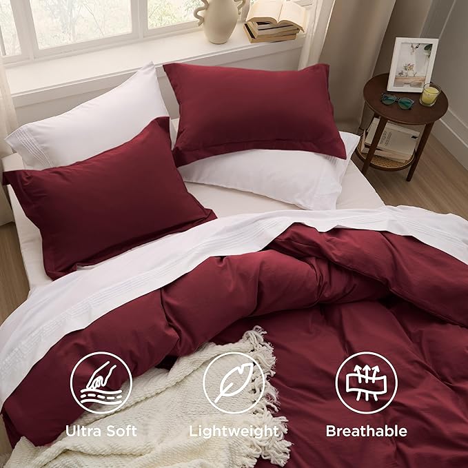 Bedsure Winery Duvet Cover Full Size - 3 Pieces Prewashed Extra Soft Bedding Set, Includes 1 Duvet Cover 80x90 Inches with Zipper Closure & 2 Pillow Shams, Comforter Not Included