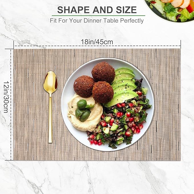 BETEAM Placemats Set of 6, Woven Vinyl Placemat for Dining Table Washable Wipeable Kitchen Place Mats Durable Indoor Outdoor Table Mats