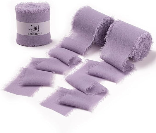 DORIS HOME Pastle Purple Chiffon Ribbon for Flower Bouquet, 2" x21Yd Fabric Ribbon for Gift Wrapping, Handmade Frayed Ribbon for Wedding/Christmas Decorations
