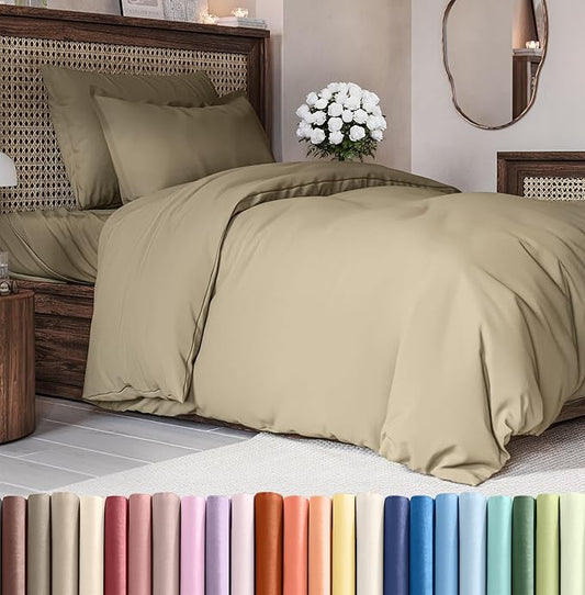 CGK Unlimited Duvet Cover Twin/Twin XL Size Set - Extra Soft Duvet Cover 68 x 90 with 1 Pillow Sham - Hotel Quality, Fade Free w/Zipper Closures & Ties - Bedding and Bed Linens Set (Khaki)