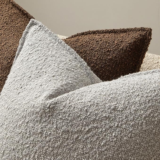 JUSPURBET 24x24 Throw Pillow Covers Set of 2 Decorative Pillow Covers for Couch Sofa Bed Cozy Boucle Textured Cushion Covers Cases with Invisible Zipper for Living Room Home Decor,Silver Grey