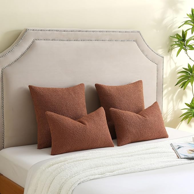 FUTEI Pack of 2 Rust Decorative Throw Pillow Covers 18x18 Inch Soft Cozy Solid Boucle Textured Cushion Case,Modern Home Decor for Couch Bed Living Room