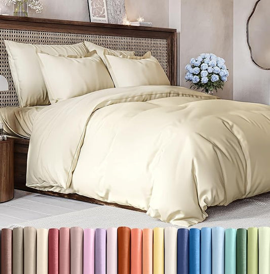 CGK Unlimited Duvet Cover Cal King Size Set - Extra Soft Cal King Size Duvet Cover 104 x 98 with 2 Pillow Shams - Hotel Quality w/Zipper Closures & Ties - Bedding and Bed Linens Set (Off White)