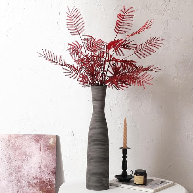ALMA 20" Black Tall Skinny Flower Vase for Floor, Grey Modern Decorative Ceramic Vase for Living Room Floor, Dinner Table, Entryway, Fireplace, Bookshelf, Offer, Home Decor