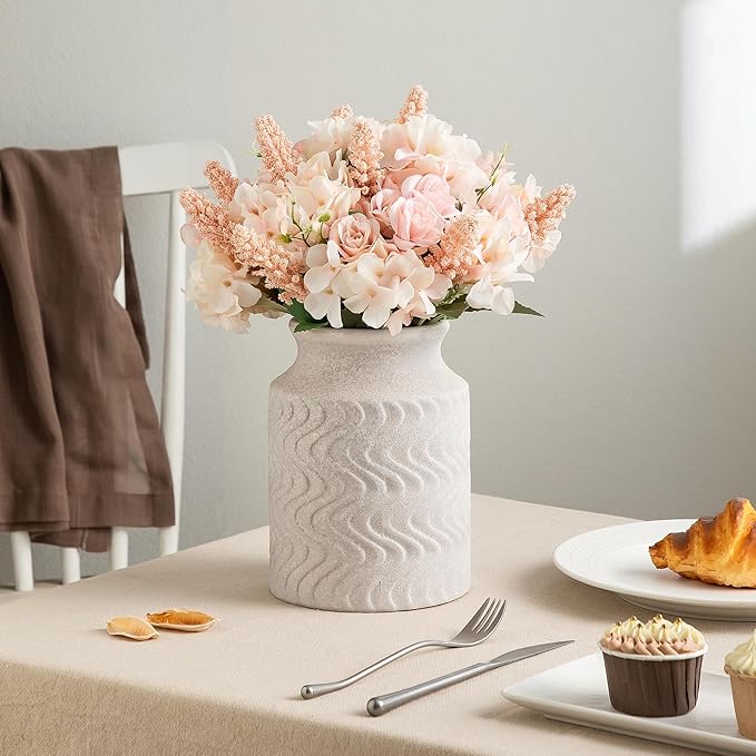 Farmhouse Vases for Decor - Ceramic Kitchen Tools Holder Organizer - 7.8 in Vintage White vase - Rustic Vase - Table Pedestal Cylinder Vases for Centerpieces - Decoration Vase by Lyeec