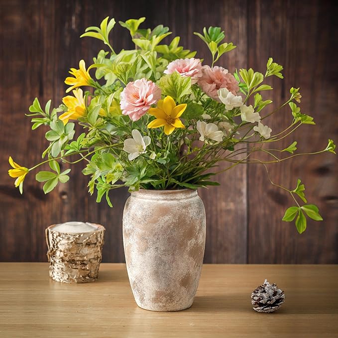 Rustic Ceramic Vase, 8.2 Inch Terracotta Rustic Vase, Farmhouse Decorative Vase Boho Decor, Christmas Decorative Vintage Flower Vase Home Decor, Living Room, Entryway, Holiday Wedding New Year Gifts