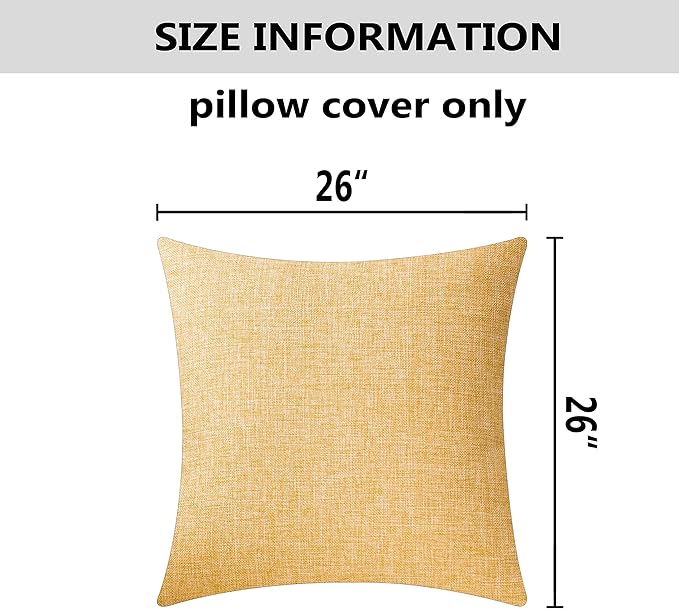 Home Brilliant Large Throw Pillows Linen Decorative Pillow Case European Sham Cushion Fall Pillow Cover for Bench Winter Decor, 26 x 26 inch(66cm), Yellow