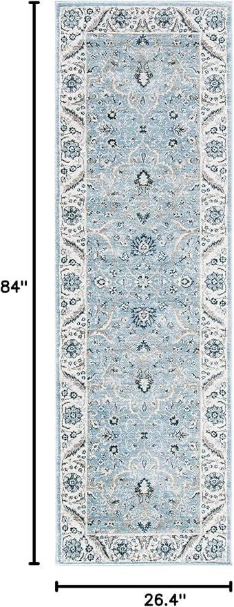 SAFAVIEH Isabella Collection Runner Rug - 2'2" x 7', Light Blue & Cream, Oriental Design, Non-Shedding & Easy Care, Ideal for High Traffic Areas in Living Room, Bedroom (ISA912M)