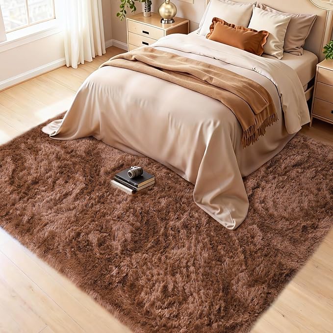 Mtandyx 5x7 Plush Fluffy Area Rugs, Large Soft Carpet, Upgraded Non-Slip Rectangular Rug for Living Room, Bedroom, Kids Room, Dorm, Modern Home Decor Aesthetic,Brown.
