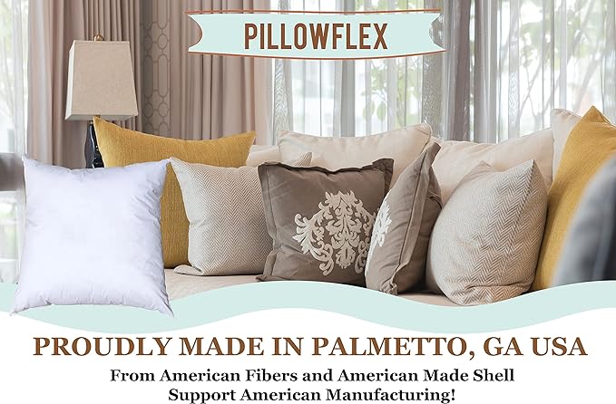 Pillowflex Premium Polyester Pillow Insert – 22x22 - Square Pillows Form, Machine Washable, Soft Sham Supports, Decorative Form for Covers and Throw Pillows, Hypoallergenic - Made in USA - 2 Pack