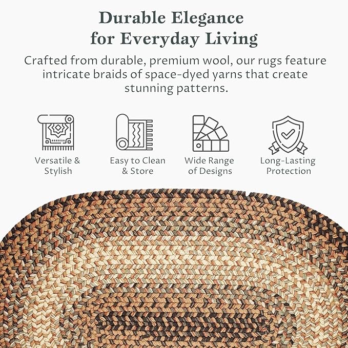 RRI Home Decor EastEnd EL33 Taupetone 2' x 3' Oval - Braided Area Rug, Home Decor, Floor Mat or Bedroom Rug - Easy Care, Ideal for High Traffic Areas in Hallway and Living Room - Made in USA