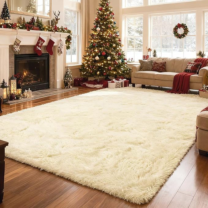 Shag Area Rug for Bedroom 4x6,Ivory Fluffy Area Rugs for Living Room,Soft Fuzzy Rug Non-Shedding Indoor Plush Carpet for Kids Bedroom Nursery Dorm Home Decor