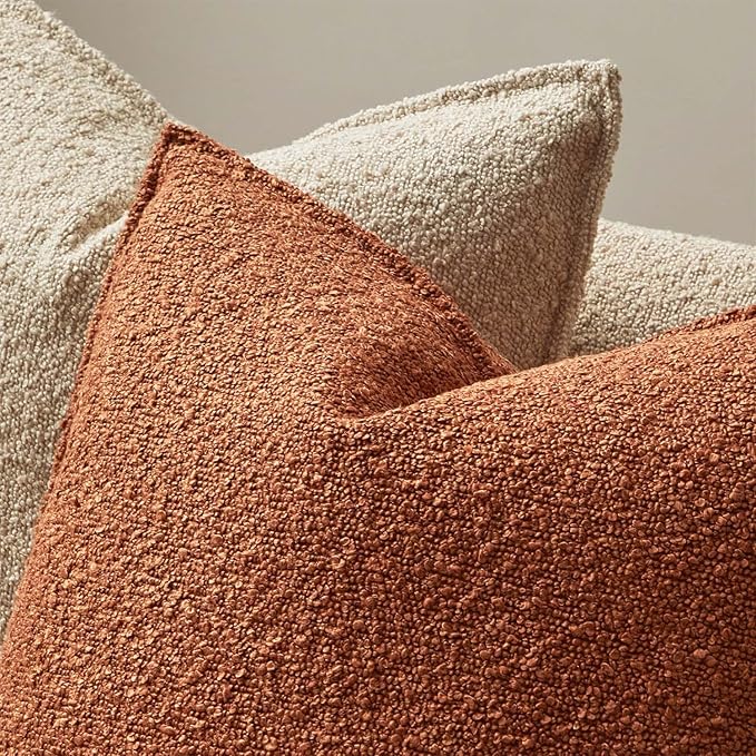 JUSPURBET Rust Decorative Pillow Covers 26x26 Set of 2 Throw Pillow Covers for Couch Sofa Bed Cozy Boucle Textured Cushion Covers Cases with Hidden Zipper for Living Room Home Decor