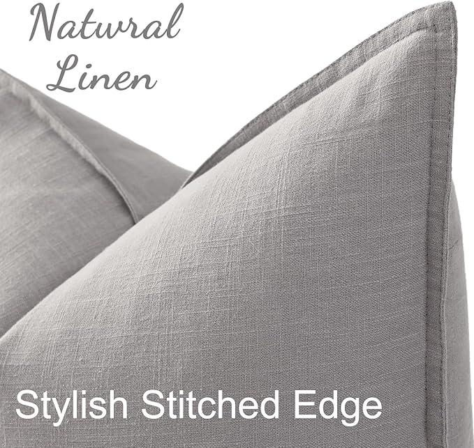 decorUhome Spring Decorative Linen Euro Sham Throw Pillow Covers 22x22 Inch Set of 2 Light Grey Pillow Covers with Flange Edges Soft Farmhouse Boho Accent Pillow Cases for Couch Bed Living Room