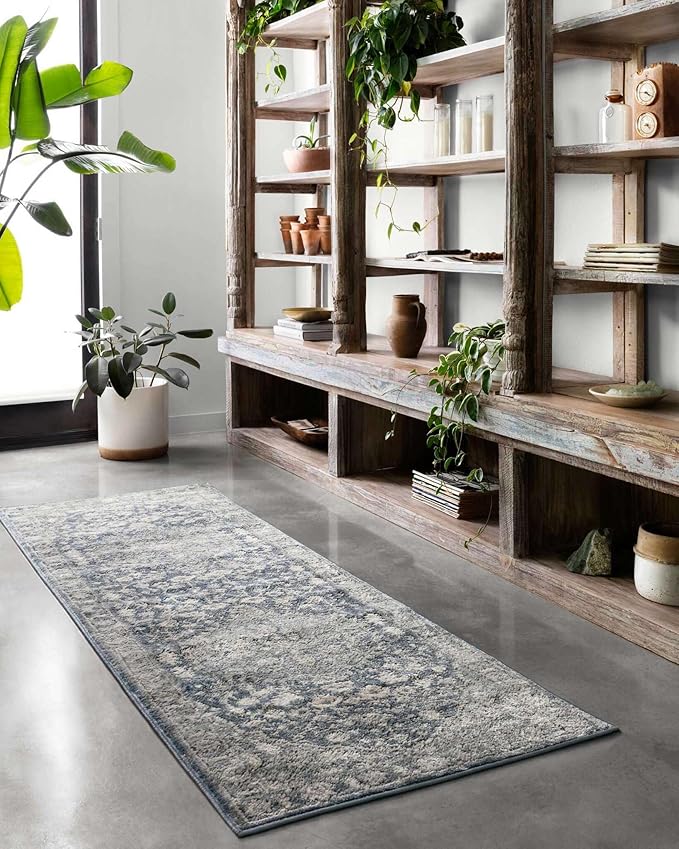 Loloi Teagan Collection TEA-01 Denim/Mist 5'-3" x 7'-6" Area Rug, Large, Soft Neutral Rug, High-Traffic for Living Room, Bedroom, Home Office, Dining Area