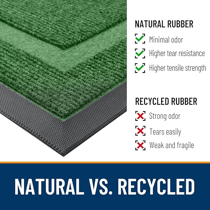 OLANLY Front Door Mat Indoor Outdoor Entrance, Waterproof All-Season, All-Weather Doormat, Sturdy Natural Rubber, Fade Resistant, Low Profile, Easy Clean Patio Porch Entryway Mat, 47x32, Green