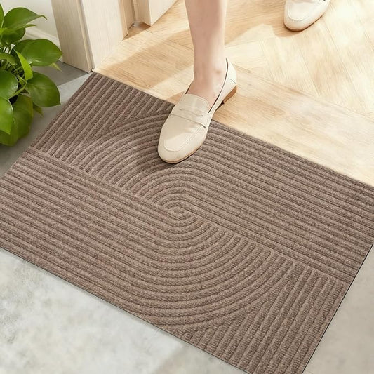 PLEASOR Front Door Mat Outside Entrance, Dirt Resistant and Absorbent Welcome Door Mat Outdoor Indoor,Sturdy Non-Slip Backing Entry Mat, Low Profile Doormat for Entryway, 36x24, Beige