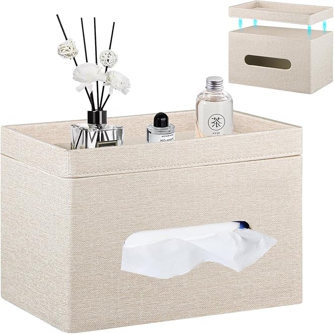 YAPISHI Large Tissue Box Cover Rectangle with Tray Storage, PU Leather Facial Tissue Holder, Fits 230-Count Family Size Kleenex, Modern Nightstand Organizer for Bathroom Office Home Decor