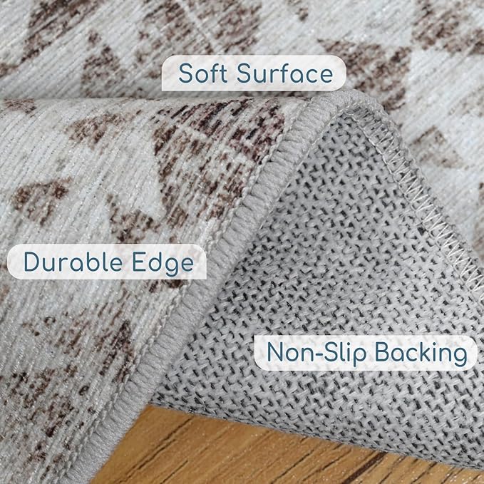 Fortsea 5'x7' Machine Washable Abstract Design Area Rug Machine Washable Area Rugs 5X7, Non Slip, Stain Resistant, Home Decor Living Room Area Rugs 5x7 (Grey Blue Cream 5x7)…