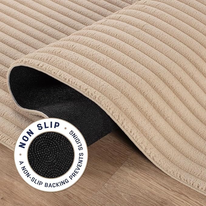 Beverly Rug Non Slip Area Rug 2 x 3 Modern Durable Ultra Soft Ribbed Indoor Rugs for Living Dining Room Office Stain Resistant Non Shedding Casual Easy Shag Indoor Carpet Beige 2x3