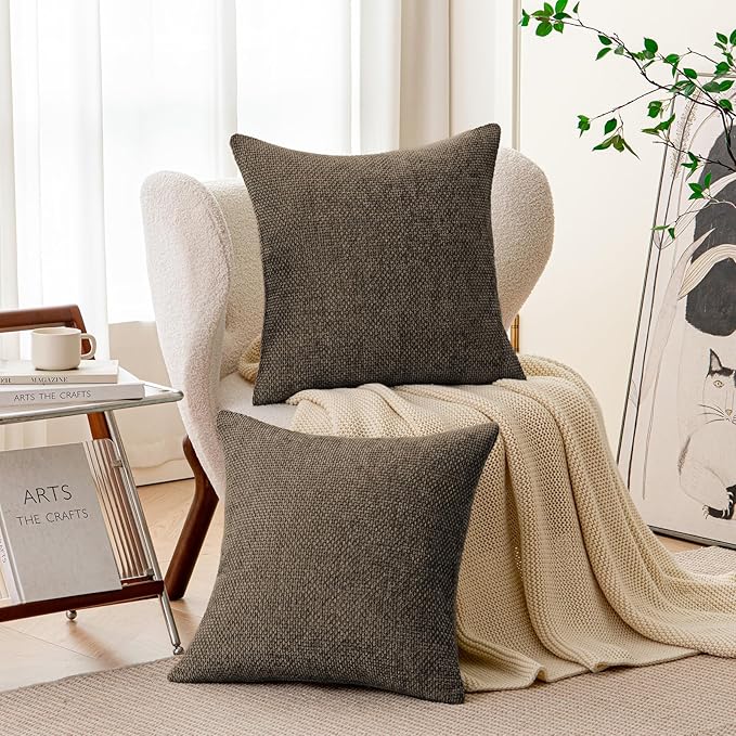 a moment Dark Brown Chenille Throw Pillow Covers 16x16 Inch Pack of 2 Modern Decorative Throw Pillow Covers Farmhouse Cross Covers Home Decor for Sofa Bedroom Living Room