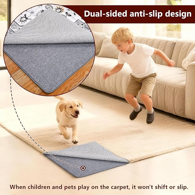 Non Slip Rug Pad Gripper, 3 x 5 Ft Extra Thick Foam Under Area Rug Carpet Pads for Any Hard Surface Floors, Keep Your Carpets Safe and in Place, Prevent Rug from Wrinkling or Buckling