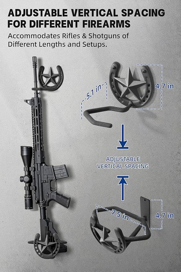 Adowes Gun Rack for Wall Western Shotgun Rifle Rack Wall Mount Metal Wall Gun Hanger Holder Display for Sword Bow Firearm Texas Star and Horseshoe
