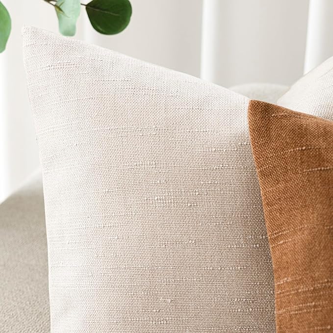 Foindtower Pack of 2 Soft Textured Throw Decorative Pillow Covers Lumbar Accent Solid Cushion Cover Cozy Neutral Farmhouse Pillow Case for Couch Sofa Bedroom Living Room 12x20 Inch, Light Beige