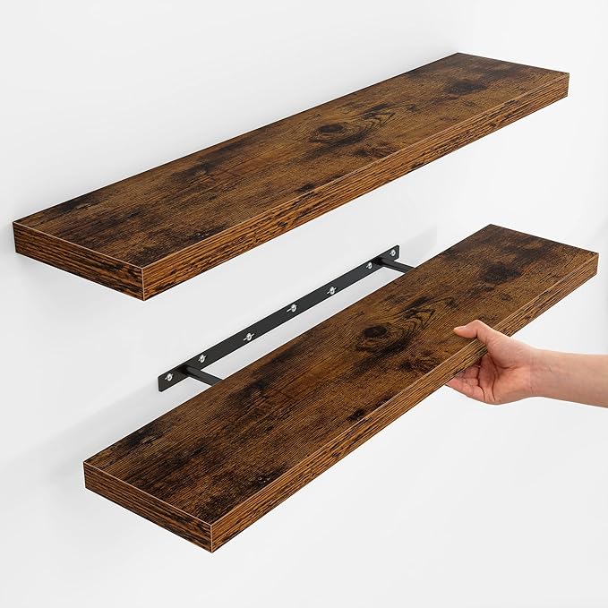 Fun Memories Floating Shelves for Wall, Rustic Wood Wall Mounted Shelves for Bathroom, Bedroom, Living Room and Kitchen, Storage & Home Decor (Set of 2, Brown, 40 in)