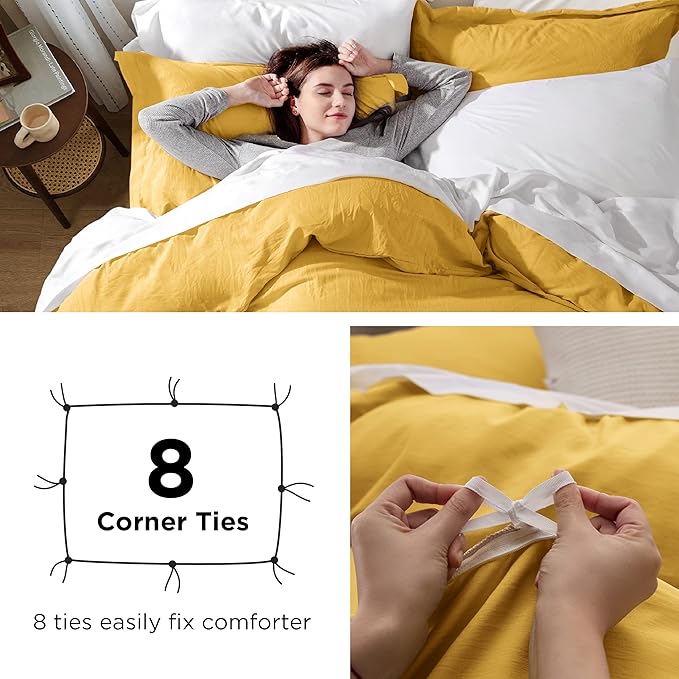 Bedsure Mustard Yellow Duvet Cover Queen Size - 3 Pieces Prewashed Extra Soft Bedding Set, Includes 1 Duvet Cover 90x90 Inches with Zipper Closure & 2 Pillow Shams, Comforter Not Included