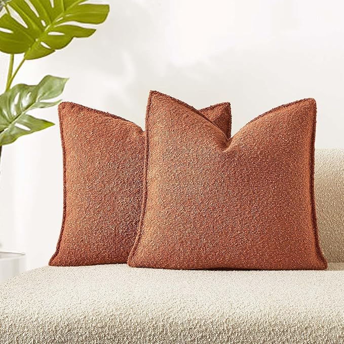 JUSPURBET Rust Decorative Pillow Covers 22x22 Set of 2 Throw Pillow Covers for Couch Sofa Bed Cozy Boucle Textured Cushion Covers Cases with Hidden Zipper for Living Room Home Decor