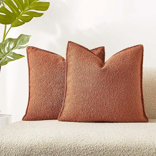 JUSPURBET Rust Decorative Pillow Covers 22x22 Set of 2 Throw Pillow Covers for Couch Sofa Bed Cozy Boucle Textured Cushion Covers Cases with Hidden Zipper for Living Room Home Decor