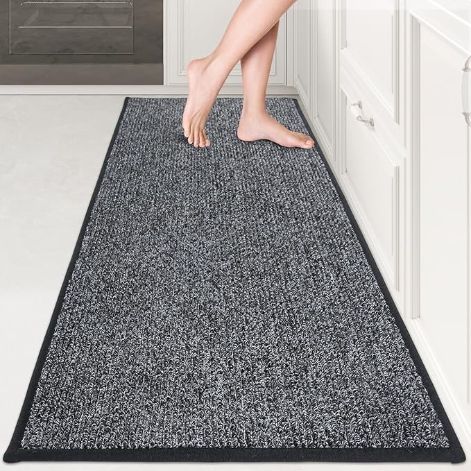 PURRUGS Machine Washable Kitchen Runner Rug 2ft x 6ft, Non-Slip/Skid Hallway Runner Rug, Super Absorbent Soft Area Rug for Hallway, Kitchen & Laundry, Rolled Packaging, Charcoal