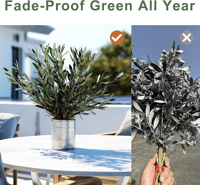 8PCS Premium Artificial Olive Branches for Vases - Realistic PU & Silk Faux Greenery Stems, 3 Sizes, Bendable Wire Stems, Low Maintenance Home/Office/Holiday Decor(No Vase
