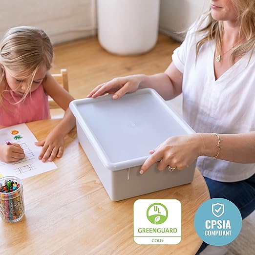 ECR4Kids Letter Size Deep Tray with Lid, Storage Bin, Light Grey, 10-Piece