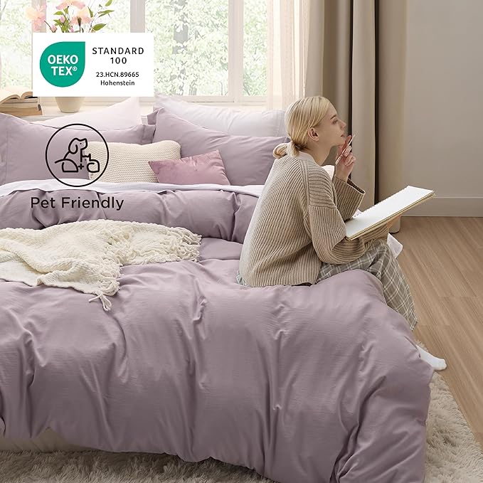 Bedsure Dusty Purple Duvet Cover Twin/Twin XL Size - 2 Pieces Prewashed Cotton-Like Extra Soft Bedding Set, Includes 1 Twin Duvet Cover 68x90 Inches with Zipper Closure & 1 Pillow Sham, No Comforter
