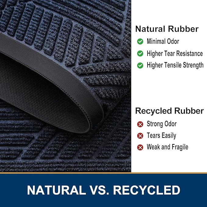 Smiry Half Circle Front Door Mat Outside Entrance, Heavy Duty Sturdy Natural Rubber Doormat, Trap Dirt and Moisture, Low Profile Mats for Indoor Outdoor Entry, Irregular Triangle (29.5x17, Navy Blue)