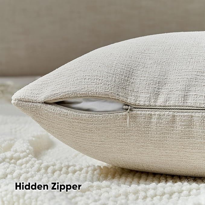 FUTEI Beige Chenille Decorative Throw Pillow Covers 26x26 Inch Set of 2,Soft Cozy Faux Linen Textured Euro Pillow Shams,Farmhouse Home Decor for Couch Living Room