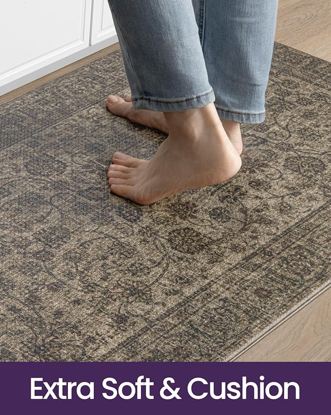 DEXI Kitchen Mats for Floor Cushioned, 23x35 Wide Runner Rug Non Slip, Waterproof Soft Comfort Standing Padded Anti Fatigue Decorative, Brown