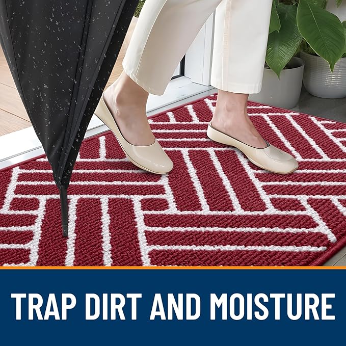 OLANLY Indoor Door Mat, 48x32 Inch, Dirt Resistant and Absorbent, Non-Slip Rubber Backing Floor Mats, Easy Clean Low-Profile Doormat for Entryway, Front Door, and Inside Entrance, Burgundy