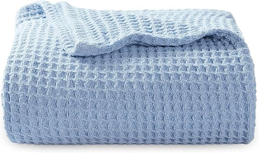 Bedsure Gentlesoft 100% Cotton Blanket Twin XL Size for College Dorm - Breathable and Soft for Spring Summer, Waffle Weave Twin Blanket for Bed, Dorm Room Essentials, Sky Blue, 66x90 inches
