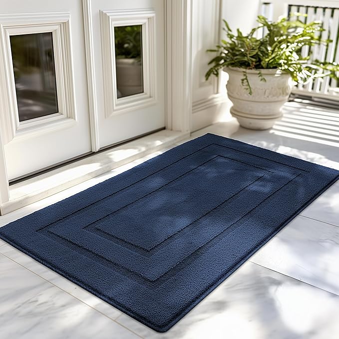 GRANNY SAYS Front Door Mat Outside Entrance, Welcome Matt Non-Slip, Outdoor Door Mats for Entryway, Long Front Porch Mat Low Profile Resist Dirt Easy to Clean, 47" x 32", Deep Blue
