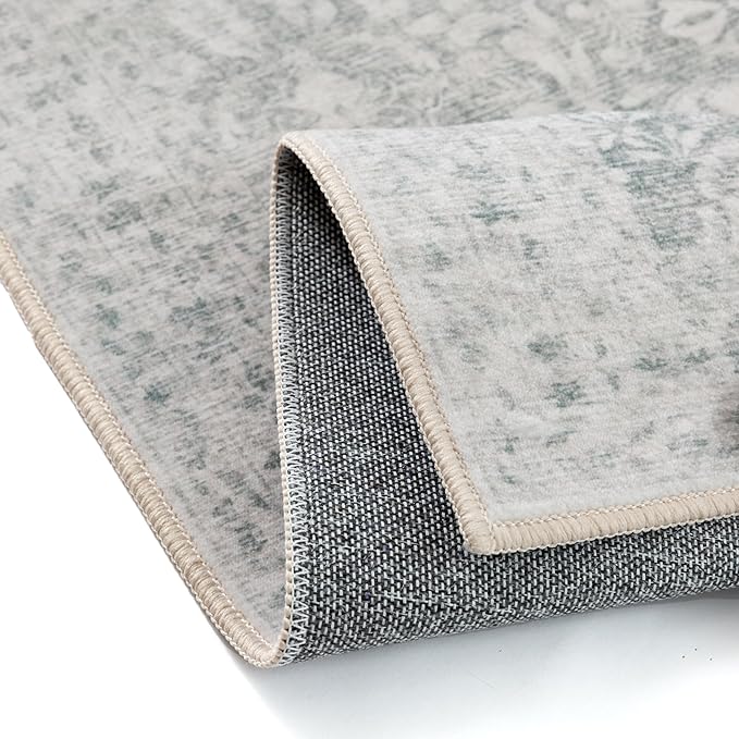 PureCozy Green 2x3 Entryway Area Rug Washable Vintage Door Mat Indoor Non Slip Low Plie Soft Carpet Retro Accent Throw Small Rug for Bathroom Bedroom Office Dining Living Room