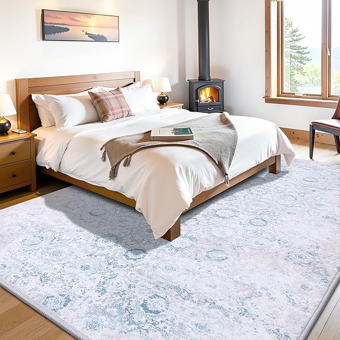 Vanmoos 5x7 Area Rugs for Living Room, Bedroom - Machine Washable, Non-Slip Bedside Rug, Large Soft Floor Carpet for Office, Dining Room, Farmhouse and Home Decor, Nordic Serenity/Blue