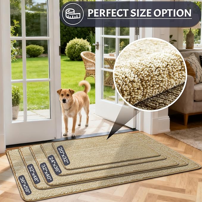 REFETONE Indoor Doormat, Front Door Mat 20"x32" Absorbent Rubber Backing Non Slip Back Door Mats, Washable Low-Profile Inside Floor Mat Door Rugs for Entryway, Resist Dirt Mud Mat for Dogs, Brown